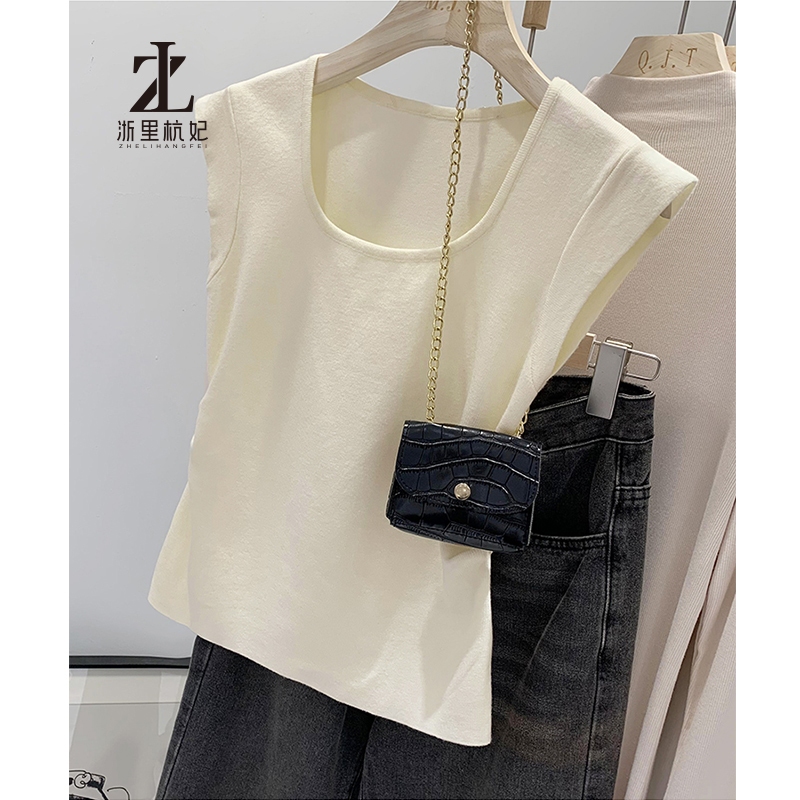 ZHELIHANGFEI Phiên Bản Hàn Quốc Thời Trang Dệt Kim Camisole Nữ Mặc Ngoài Cổ Chữ U Ngắn Sọc Ngọt Ngào Áo Thun Không Tay | BigBuy360 - bigbuy360.vn
