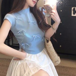 Áo Thun Nữ Nơ Basic Nơ Dễ Thương Hàn Quốc Chất Thun Co Dãn Ôm Body
