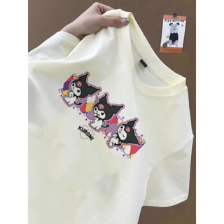 Ba nhỏ Kuromi họa tiết hoạt hình mơ Áo thun nữ cổ tròn Áo thun cotton đa năng hàng đầu mới