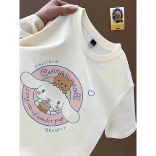 Chó Pacha và gấu họa tiết hoạt hình Áo thun trắng Áo thun nữ cổ tròn mới đa năng Áo thun cotton hàng đầu