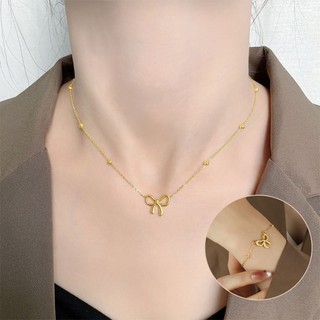 Vòng cổ thép titan nơ thời trang cổ điển kiểu Pháp với thiết kế thích hợp dành cho nữ, phụ kiện nổi tiếng trên internet đơn giản và đa năng, sang trọng nhẹ nhàng và dây chuyền xương đòn cao cấp