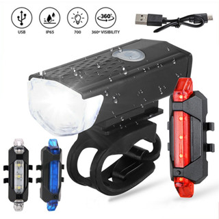 Bộ Đèn Pha LED USB Và Đèn Pha Chiếu Hậu Cho Xe Đạp Đèn LED tín hiệu gắn đầu và đuôi xe đạp chuyên dụng tiện lợi Đèn pin sạc cho xe đạp