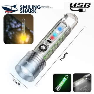 Cá Mập Cười SD5245 Đèn Pin Mini Siêu Sáng Sạc Đèn Pin Đèn Pin Di Động Chiến Thuật Đèn Flash Zoomable Ngoài Trời Ánh Sáng Mạnh Chiếu Sáng Khẩn Cấp Xanh Tím