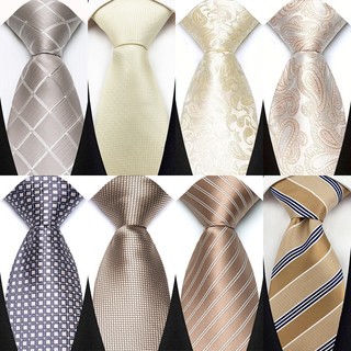 Mới Cà Vạt Nam 8CM Cà Vạt Dành Cho Người Đàn Ông Cổ Điển Dệt Kẻ Sọc Màu Trắng Chắc Chắn Màu Be Kaki Cà Vạt Cổ Cho Người Đàn Ông Trang Phục Trang Trọng Gravata Corbatas Tiệc Cưới Kinh Doanh