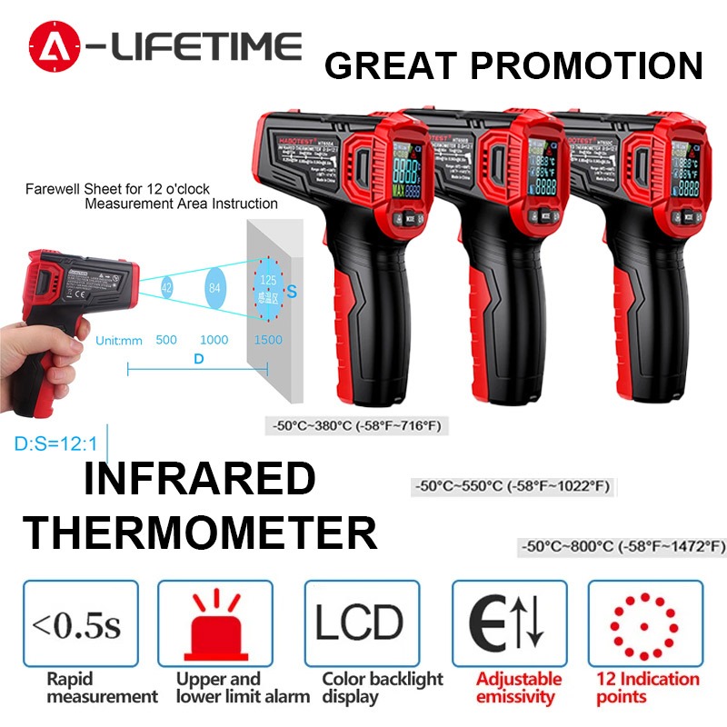 Ht650 Nhiệt kế hồng ngoại LCD Trạm thời tiết kỹ thuật số Máy đo độ ẩm Máy đo nhiệt kế không tiếp xúc