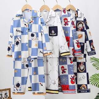 Bộ Đồ Ngủ Pijama Tay Dài Cổ Bẻ In Họa Tiết Hoạt Hình Phong Cách Giáng Sinh Thoáng Khí Thời Trang Cho Bé Trai