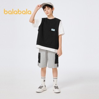 Balabala Quần Áo Trẻ Em Bộ Thể Thao Trẻ Em Màu Sắc Tương Phản Hai Mảnh Dụng Cụ Giả Hai Miếng Nam Trẻ Em Rời Phong Cách Hip Hop