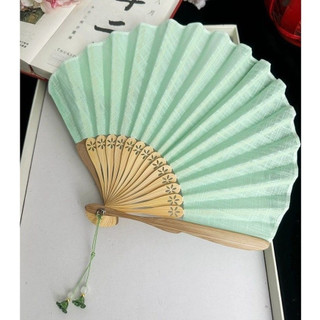 Quạt gấp cổ điển quạt cổ quạt gấp quạt nhỏ màu xanh lá cây dòng quạt gấp trơn đơn giản retro quạt vỏ quạt quạt tre quạt