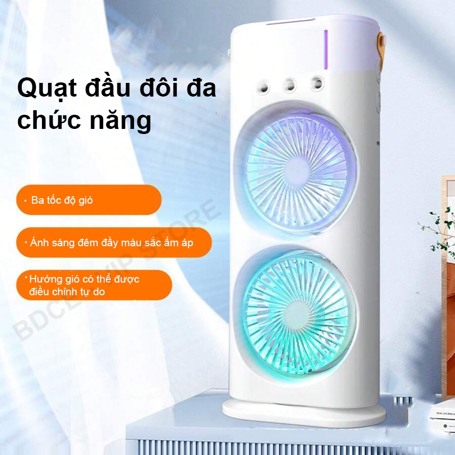 Quạt Điều Hòa Phun Sương Tích Điện, Quạt Hơi Nước điều hòa có Đèn LED Với 2 Cánh Gió, Phun Sương,Spray Fan Tích Điện 8000mAh Kiêm Đèn Ngủ Đa Sắc, Phun Sương Làm Mát