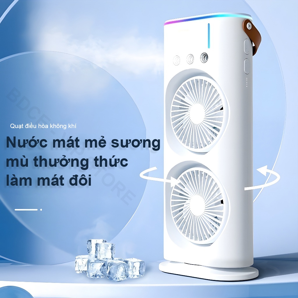 Quạt Điều Hòa Phun Sương Tích Điện, Quạt Hơi Nước điều hòa có Đèn LED Với 2 Cánh Gió, Phun Sương,Spray Fan Tích Điện 8000mAh Kiêm Đèn Ngủ Đa Sắc, Phun Sương Làm Mát