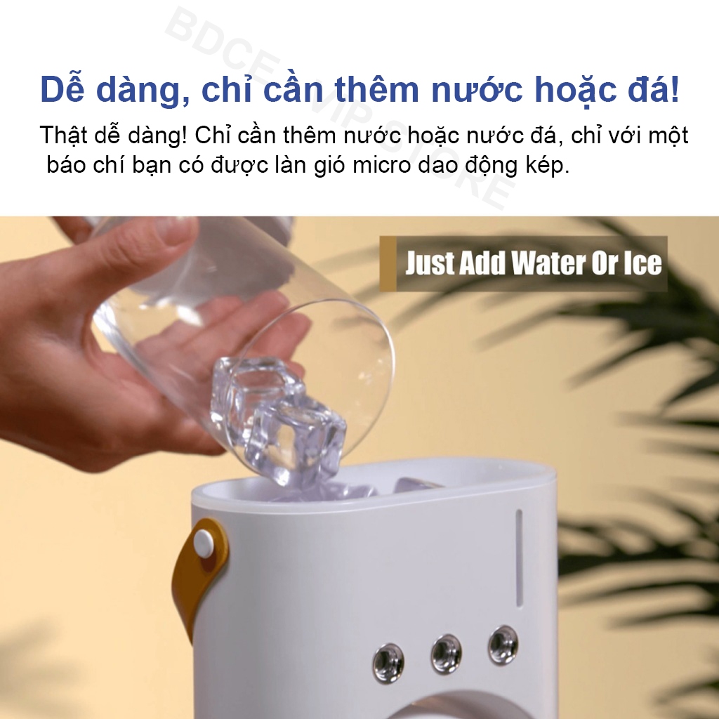 Quạt Điều Hòa Phun Sương Tích Điện, Quạt Hơi Nước điều hòa có Đèn LED Với 2 Cánh Gió, Phun Sương,Spray Fan Tích Điện 8000mAh Kiêm Đèn Ngủ Đa Sắc, Phun Sương Làm Mát