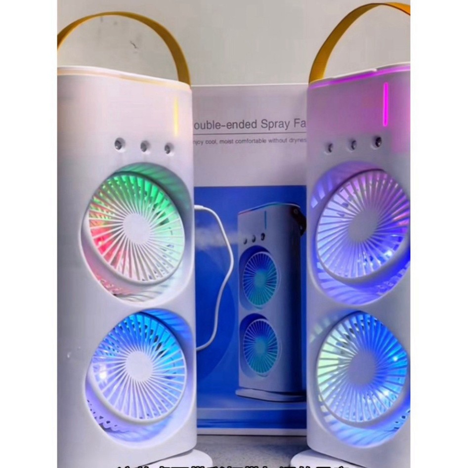 Quạt Điều Hòa Phun Sương Tích Điện, Quạt Hơi Nước điều hòa có Đèn LED Với 2 Cánh Gió, Phun Sương,Spray Fan Tích Điện 8000mAh Kiêm Đèn Ngủ Đa Sắc, Phun Sương Làm Mát