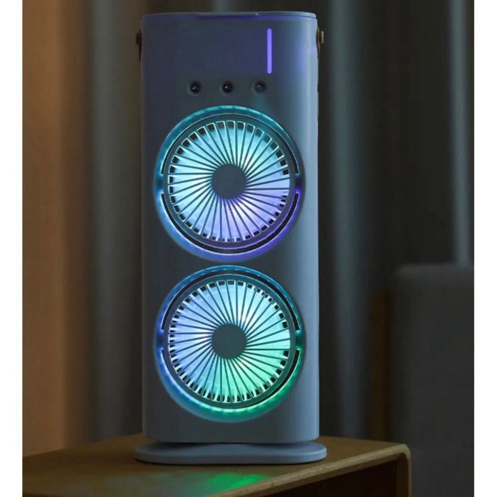 Quạt Điều Hòa Phun Sương Tích Điện, Quạt Hơi Nước điều hòa có Đèn LED Với 2 Cánh Gió, Phun Sương,Spray Fan Tích Điện 8000mAh Kiêm Đèn Ngủ Đa Sắc, Phun Sương Làm Mát