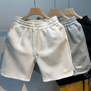 Quần Short Nam 3D Bump Feel Nhãn Nhỏ Không Bóng Họa Tiết Tường Phiên Bản Hàn Quốc Quần Thể Thao Đen Trắng Xám Quần Năm Điểm