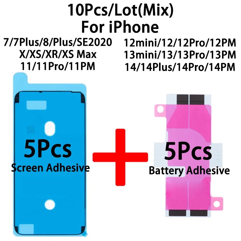 10 Chiếc Hỗn Hợp Màn Hình Chống Thấm Nước Với Pin Dính Cho iPhone 14 Pro Max 13 11 12 Mini XS XR 7 8