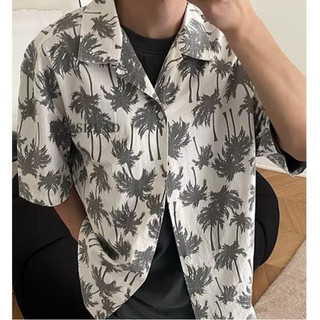 Áo sơ mi nam ngắn tay KYUSHUAD kiểu Mỹ retro hợp thời trang cây dừa in hình dáng rộng áo thun giản dị