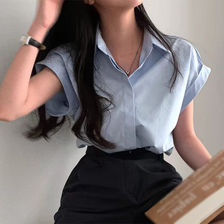 Áo Sơ Mi Nữ Tay Ngắn Cổ Tròn Màu Trơn Phiên Bản Hàn Quốc Thời Trang Đa Năng Áo Mùa Hè