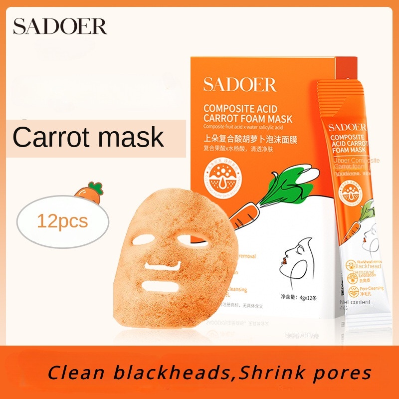 Hộp 12 mặt nạ cà rốt sủi bọt làm sạch sâu lỗ chân lông loại bỏ mụn đầu đen kiềm dầu 4ml