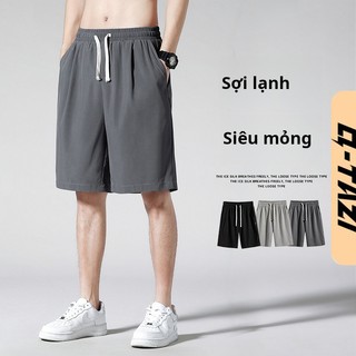 Q Tazi Nam Mùa Hè Mỏng Phong Cách Crop Quần Phong Cách Hồng Kông Rời Kích Thước Lớn Mặc Ngoài Quần Lớn Băng Lụa Thể Thao Quần Short
