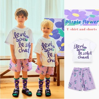 [4be]Quần áo bé trai mùa hè instagram bé trai cotton tay ngắn màu trắng quần short thời trang