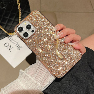 Ốp điện thoại lấp lánh lấp lánh lấp lánh cho iPhone 15 Pro Max Vỏ nam châm mạnh mẽ Vỏ mạ sáng sang trọng cho iPhone 11 12 13 14 Pro Max Plus Hỗ trợ sạc không dây
