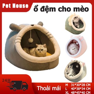 Ổ Đệm Cho Mèo, Giường Mèo Êm Ái Có Vành Tai Kèm Cục Bông Tròn Đồ Chơi Dành Cho Thú Cưng giường cho mèo chuồng chó chuồng mèo Giường mèo nhà cho mèo nhà cho chó ổ ngủ cho mèo Giường chó Cho Thú Cưng, Ổ Đệm Cho Chó