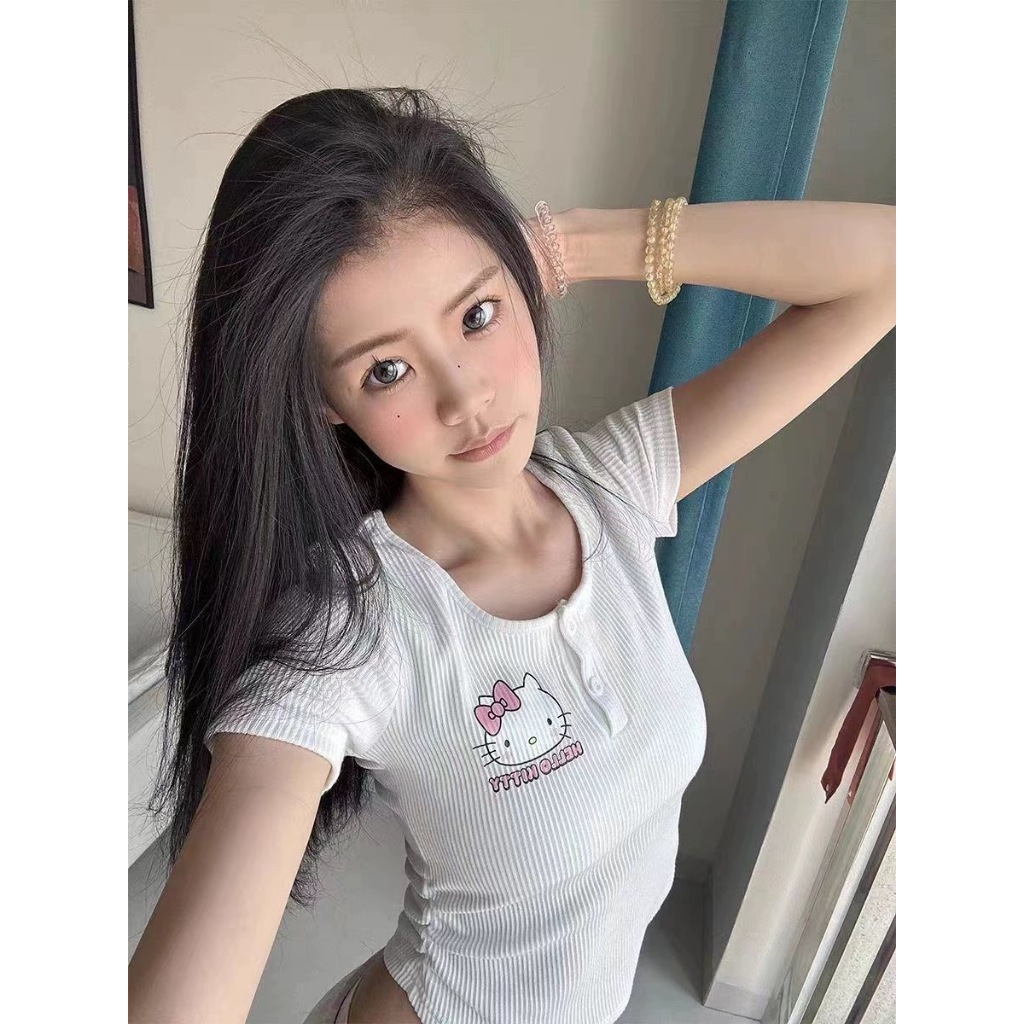 ❤Áo thun ngắn mèo KT dễ thương Nhật Bản