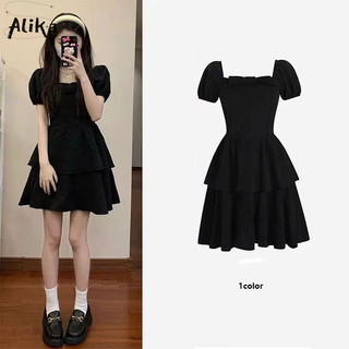 Váy nữ Alika màu trơn Nhật Bản ngọt ngào phong cách đại học phồng tay áo Hàn Quốc váy ngắn cao cấp eo đa năng hàng ngày