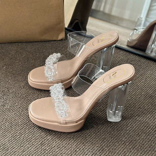  Dép Nữ Trong Suốt Giày Nữ Phù Hợp Với Bên Ngoài Giày Pha Lê Plus Size 42 