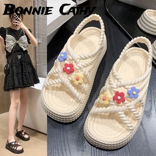 Bonnie Cathy  Dép phẳng mới Dép đế dày phong cách hoa dễ thương dành cho nữ Giày đi biển thoáng khí chống trượt