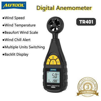 Máy đo gió kỹ thuật số AUTOOL TR401 Máy đo tốc độ kỹ thuật số có độ chính xác cao Pocket Đồng hồ đo tốc độ gió Đo nhiệt độ vận tốc không khí với đèn nền