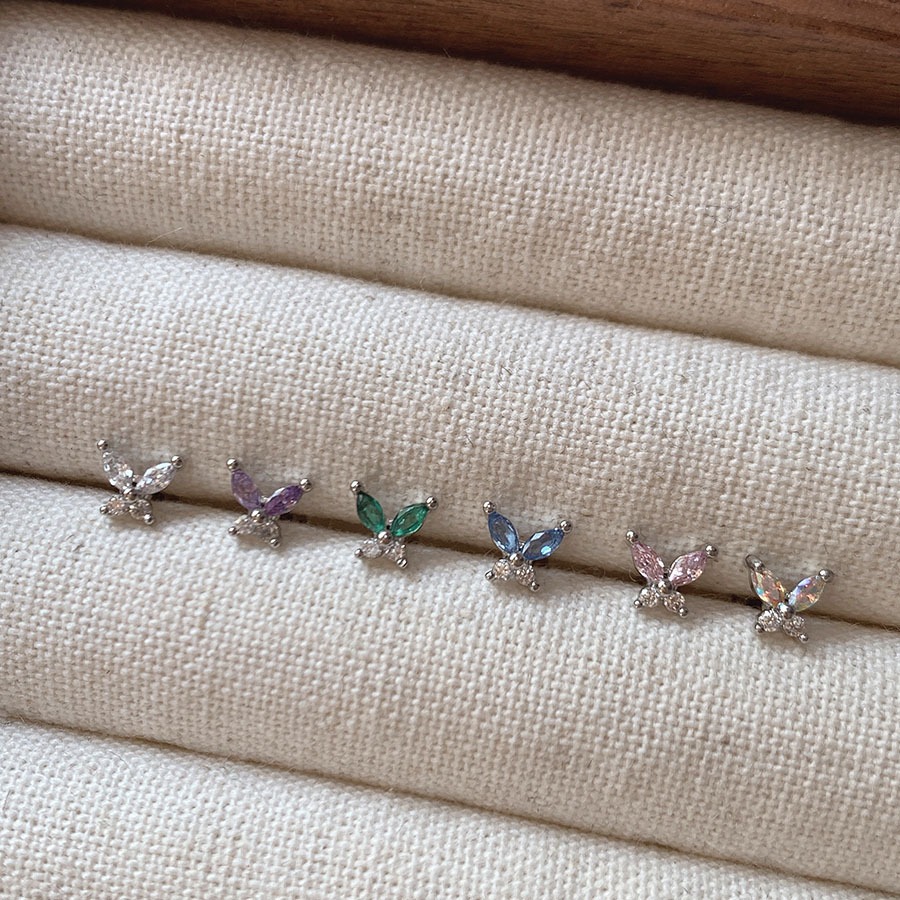 1 chiếc G23 Bông tai thép titan nhiều màu sắc bướm zircon đinh tán bông tai phong cách mát mẻ