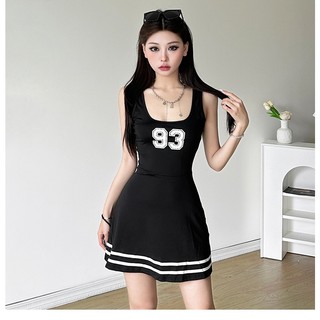 Cutenew In Hình Phong Cách Đường Phố Không Tay Chữ A Đầm Nữ Mùa Hè Thường Ngày Màu Đen Vintage Mini Đầm
