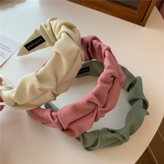 1 Băng Đô Cài Tóc Bản Rộng Xếp Ly Màu Trơn Phong Cách Hàn Quốc Cổ Điển Thời Trang Cho Nữ