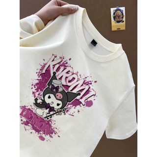 Magician Kuromi họa tiết hoạt hình áo thun trắng Áo thun nữ cổ tròn mới đa năng Áo thun cotton hàng đầu