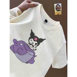 Kuromi và người bạn thân của cô Baku hoạt hình đồ họa áo thun trắng Áo thun nữ cổ tròn mới đa năng hàng đầu áo thun cotton
