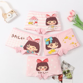 Set 4 Quần Lót Boxer Chất Liệu Cotton Nguyên Chất Thời Trang Cho Bé Gái