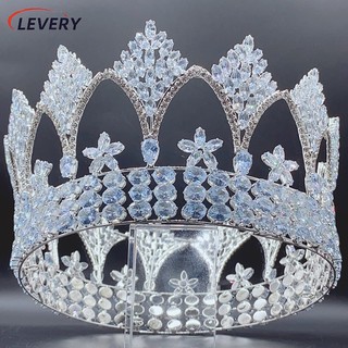 Mới AAA Kim Cương Giả Vương Miện Phong Cách Vintage Lớn Zircon Hình Phụ Kiện Cưới Cuộc Thi Siêu Lớn Zircon Vương Miện