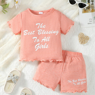 4-7 Tuổi Trẻ Em Bé Gái Mùa Hè Phù Hợp Với Áo Thun Và Quần Short Chắc Chắn In Chữ Thời Trang Và Giải Trí 2 Chiếc Bộ Quần Áo Phong Cách Sprot