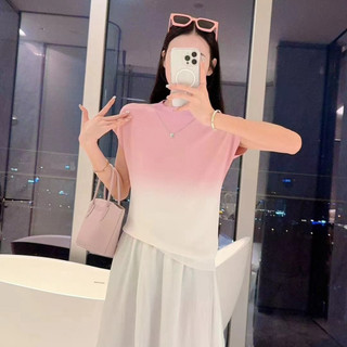 Mùa Hè Phong Cách Mới Áo Thun Ngắn Tay Nữ Chuyển Màu Thiết Kế Cảm Giác Thời Trang Hợp Thời Trang Slim-fit C