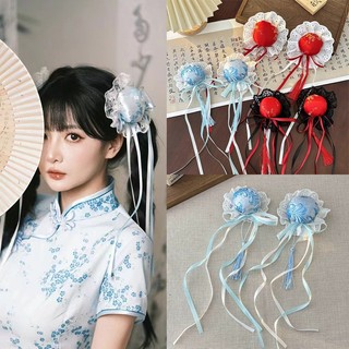 Trung Quốc Nữ Tóc Kẹp Tóc Phong Cách Trung Quốc Sườn Xám Mũ Đội Đầu Màu Xanh Tóc Chunli Bóng Đầu Influencer Phụ Kiện Tóc