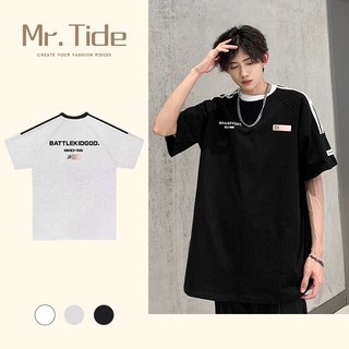 Mùa hè nam nữ dáng rộng áo thun giản dị Mỹ đường phố ba sọc in cờ áo thun ngắn tay