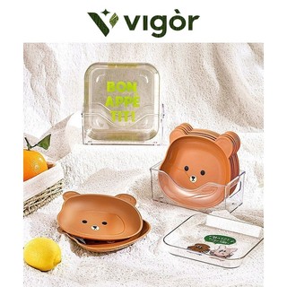 VIGOR丨Hoạt Hình Gấu Tấm Nhổ Xương Tấm Hộ Gia Đình Bàn Ăn Thùng Rác Tấm Trong Suốt Dễ Thương Ăn Nhẹ Tấm Xương Nhựa Tấm Tấm