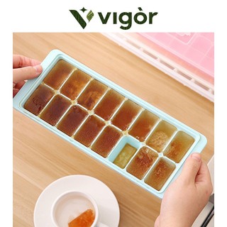 VIGOR丨Khuôn làm đá viên nhựa, Hộp đá 16 ngăn, có nắp khuôn đá PP, Hộp đá viên sáng tạo