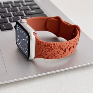 Dây đeo khắc hoa cho iwatch Band 40mm 44mm 41mm 49mm 45mm 38mm 42mm Vòng tay silicon iwatch series 9 7 se 6 8 ultra 2