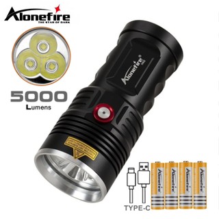Alonefire H42 6500k 3x XHP50 LED 60W USB siêu sáng có thể sạc lại chống nước ngoài trời Đèn pin công suất cao Câu cá đi bộ đường dài Đèn pin cắm trại