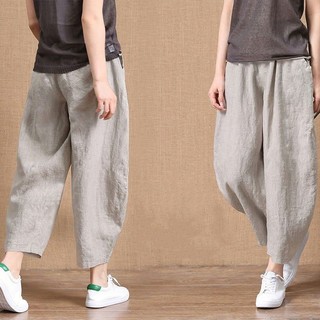 Quần crop vải lanh Cotton nữ Keey Quần rộng mùa hè A87