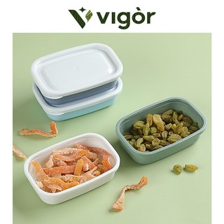 VIGOR丨Hộp giữ tươi hình chữ nhật Bộ bốn món, Hộp cơm trưa Bento nhà bếp, Hộp kín thực phẩm bằng lò vi sóng bằng nhựa