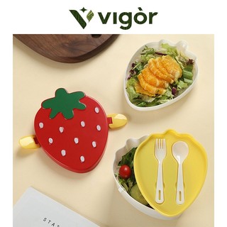 VIGOR丨Hộp cơm trưa bằng nhựa dâu tây, Hộp cơm trưa hai lớp cho trẻ em, Hộp cơm trưa thức ăn nhanh cấp thực phẩm, Hộp cơm trưa cho học sinh
