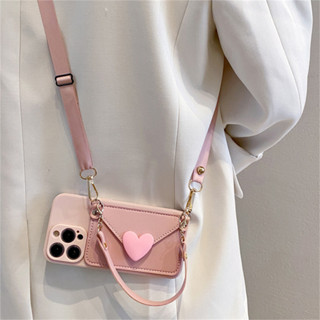 Hàn Quốc 3D Trái Tim Tình Yêu Đeo Ngang Vòng Cổ Dây Giá Đỡ Ốp Lưng Tương Thích Cho iPhone 17 16 15 13 14 12 11 Pro Max 14 15 Plus XS Max Cover